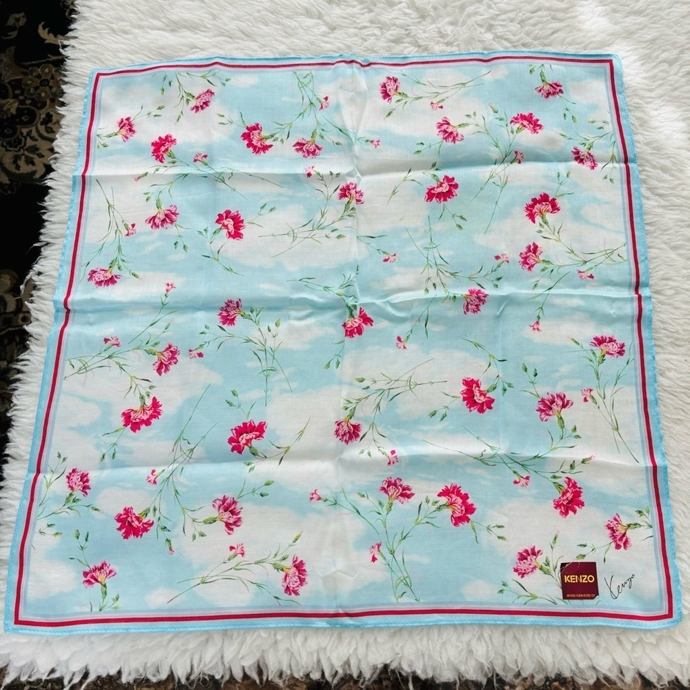 Kenzo Light blue/Multicolor Floral 100% Cotton Bandanna/Scarf - Picture 4 of 9